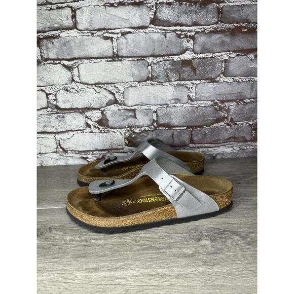 Birkenstock Gizeh Silver Birko Flor Leather Thong Sandals Women Sz 39EU/8.5M US - Picture 10 of 16